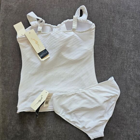 Gottex Tutti Frutti Underwire White Ribbed Tankini Top 40 E high waist bottom 10 - Picture 2 of 16